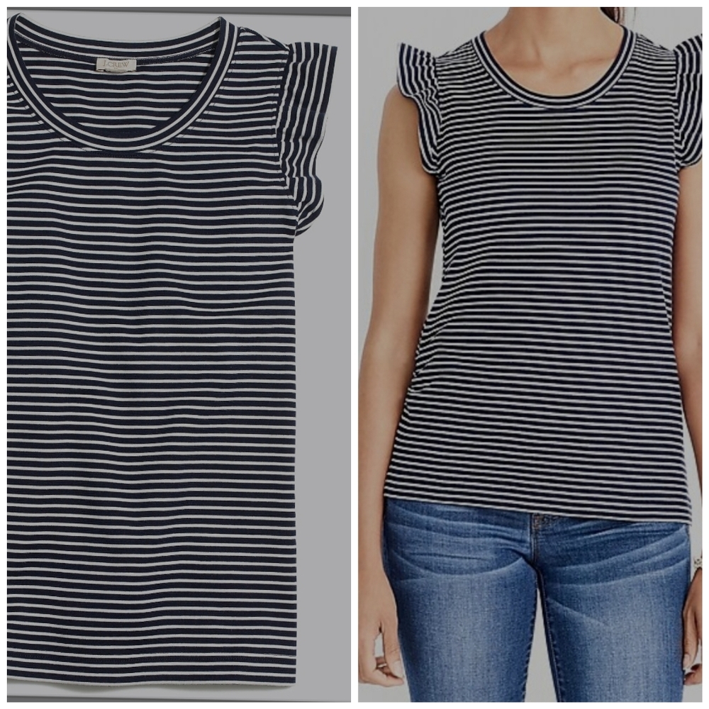 J Crew Factory Striped Ruffle Sleeve Tanktop